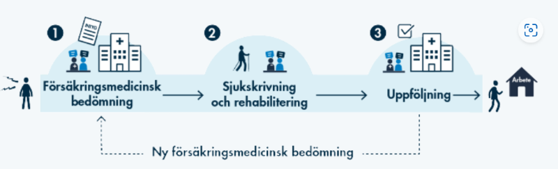 Illustration över sjukskrivnings- och rehabiliteringsprocessen