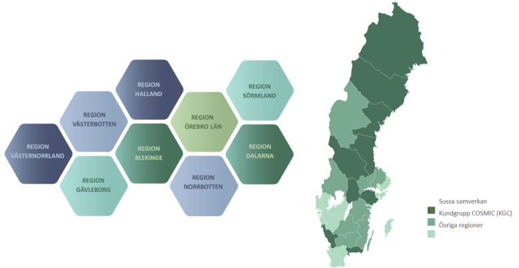 bild som visar vilka nio regioner som ingår i Sussa samverkan.